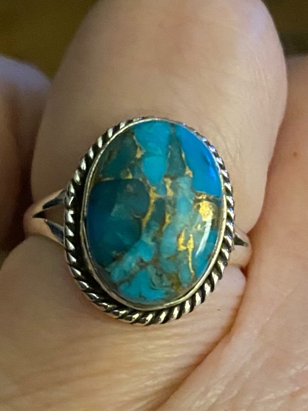 Blue Copper Turquoise Ring Size 8 set in 925 Sterling Silver